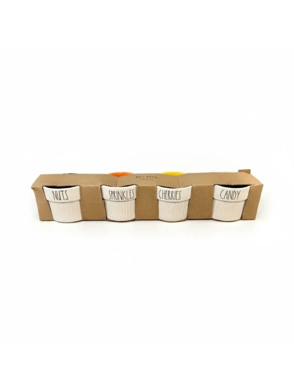 Rae Dunn Ramekins Set of 4 “Nuts,” “Sprinkles,” “Cherries,” and “Candy.”  New